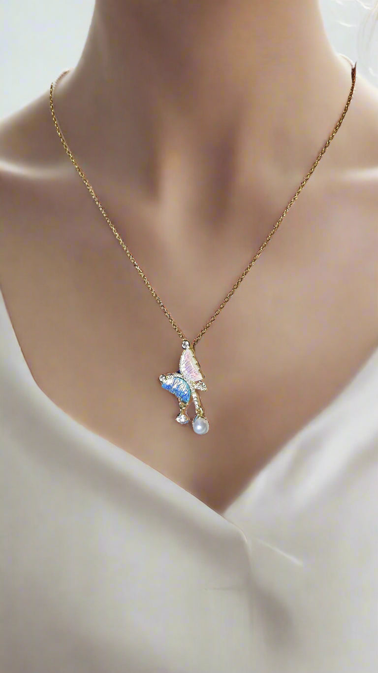 Pink & Blue Butterfly Chain - GoDazzle