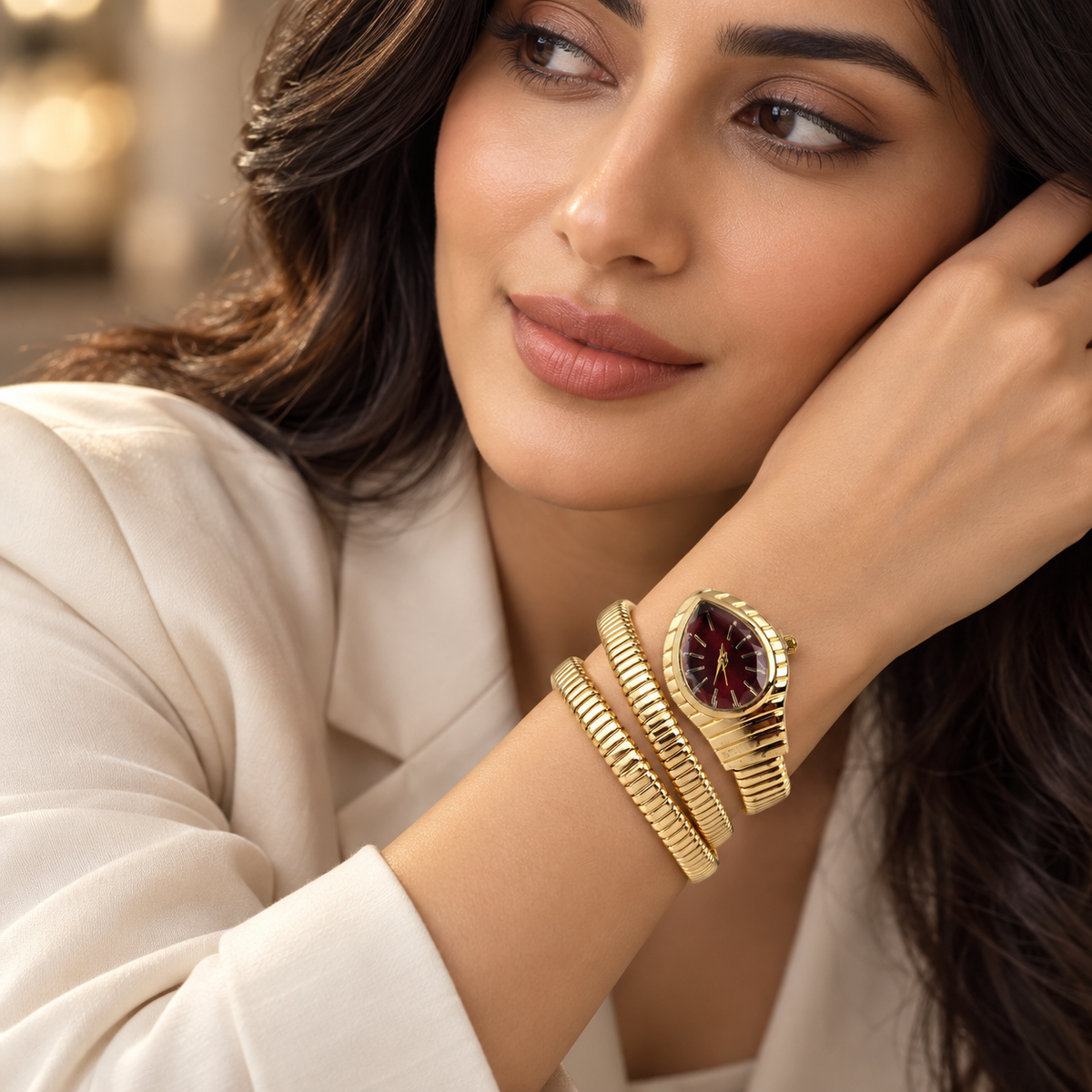 Serpentine Snake Watch Golden Tone