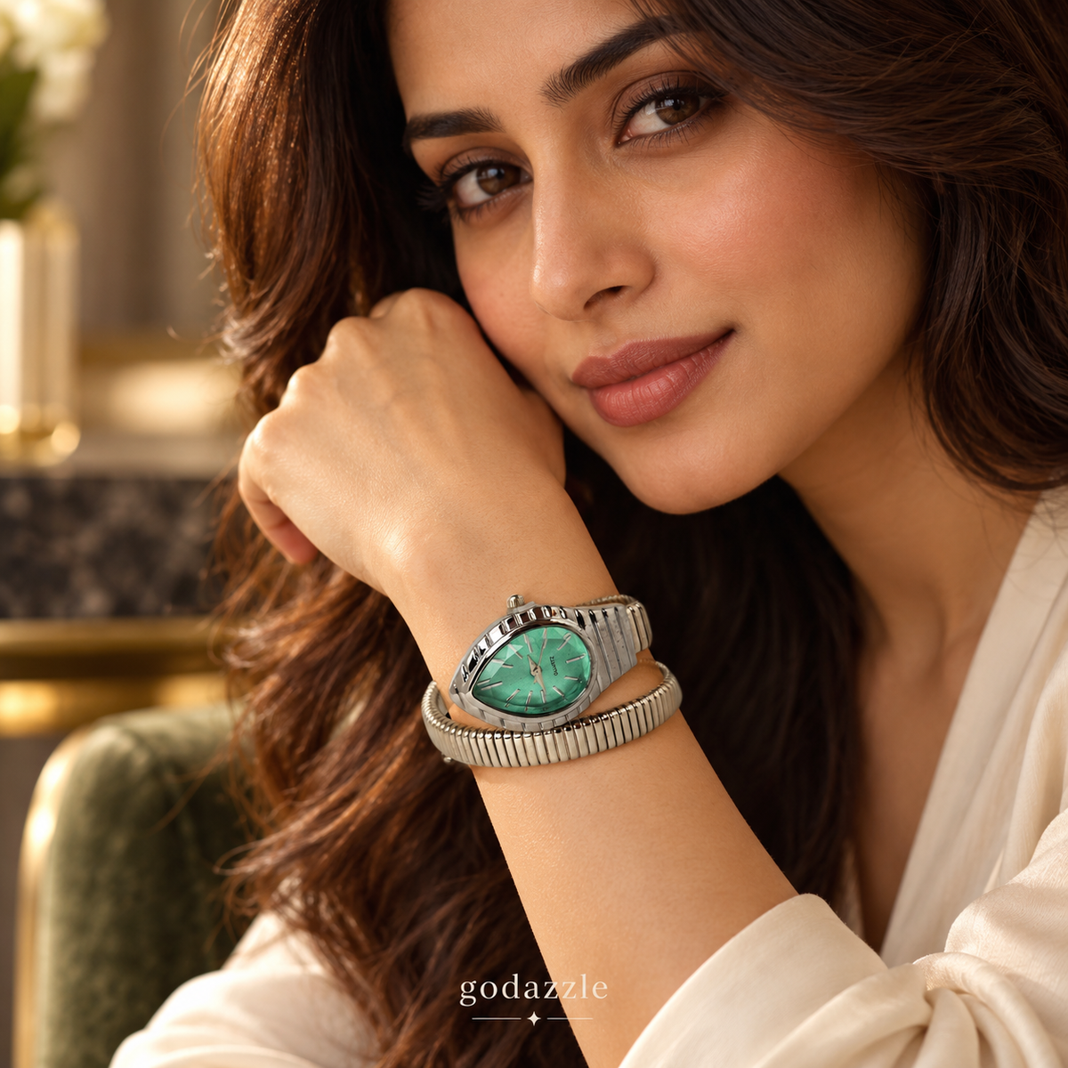 Serpentine Snake Watch (Silver Tone)