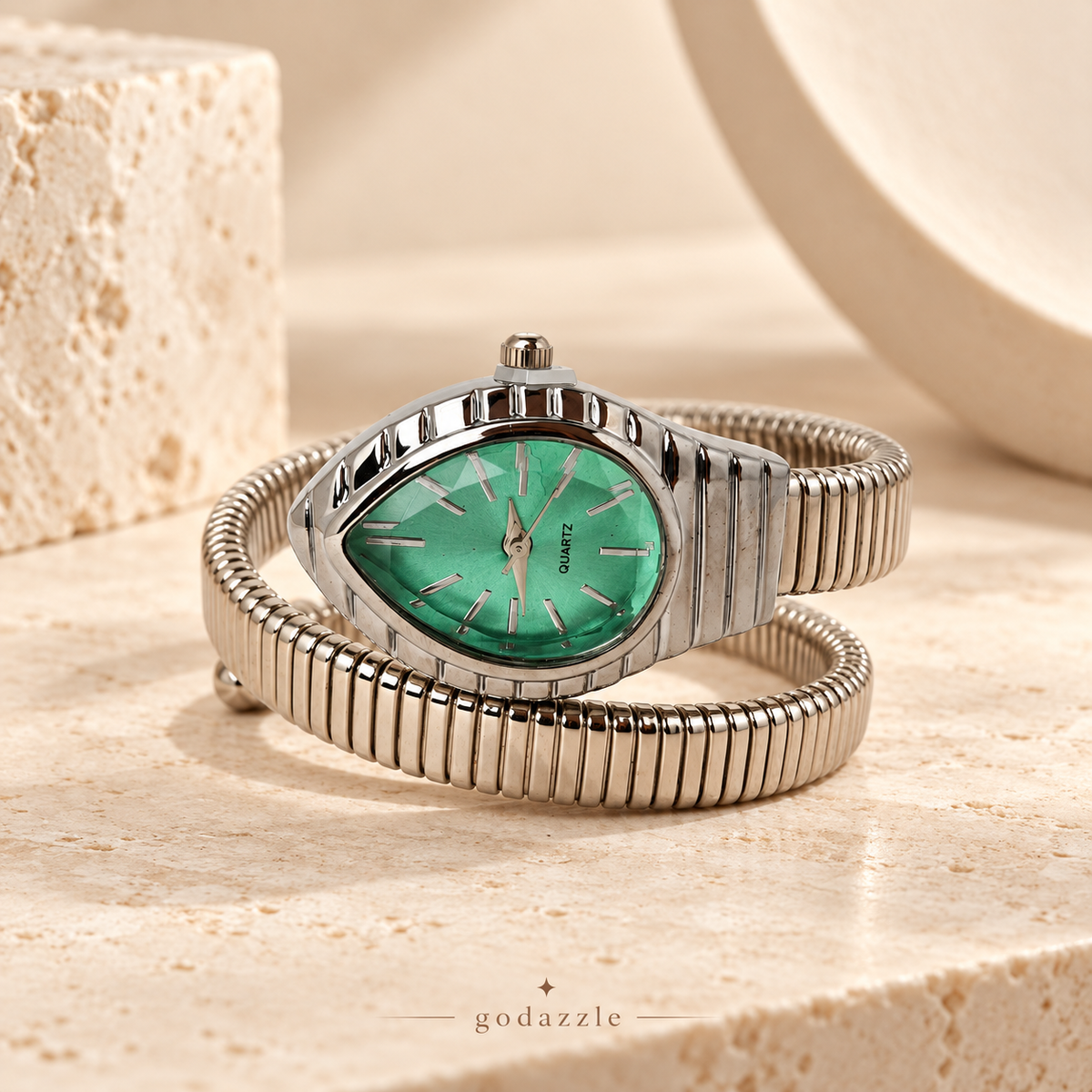 Serpentine Snake Watch (Silver Tone)