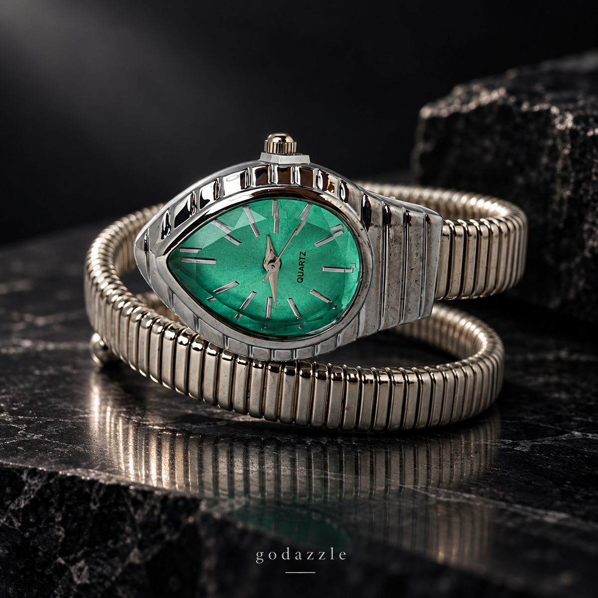 Serpentine Snake Watch (Silver Tone)