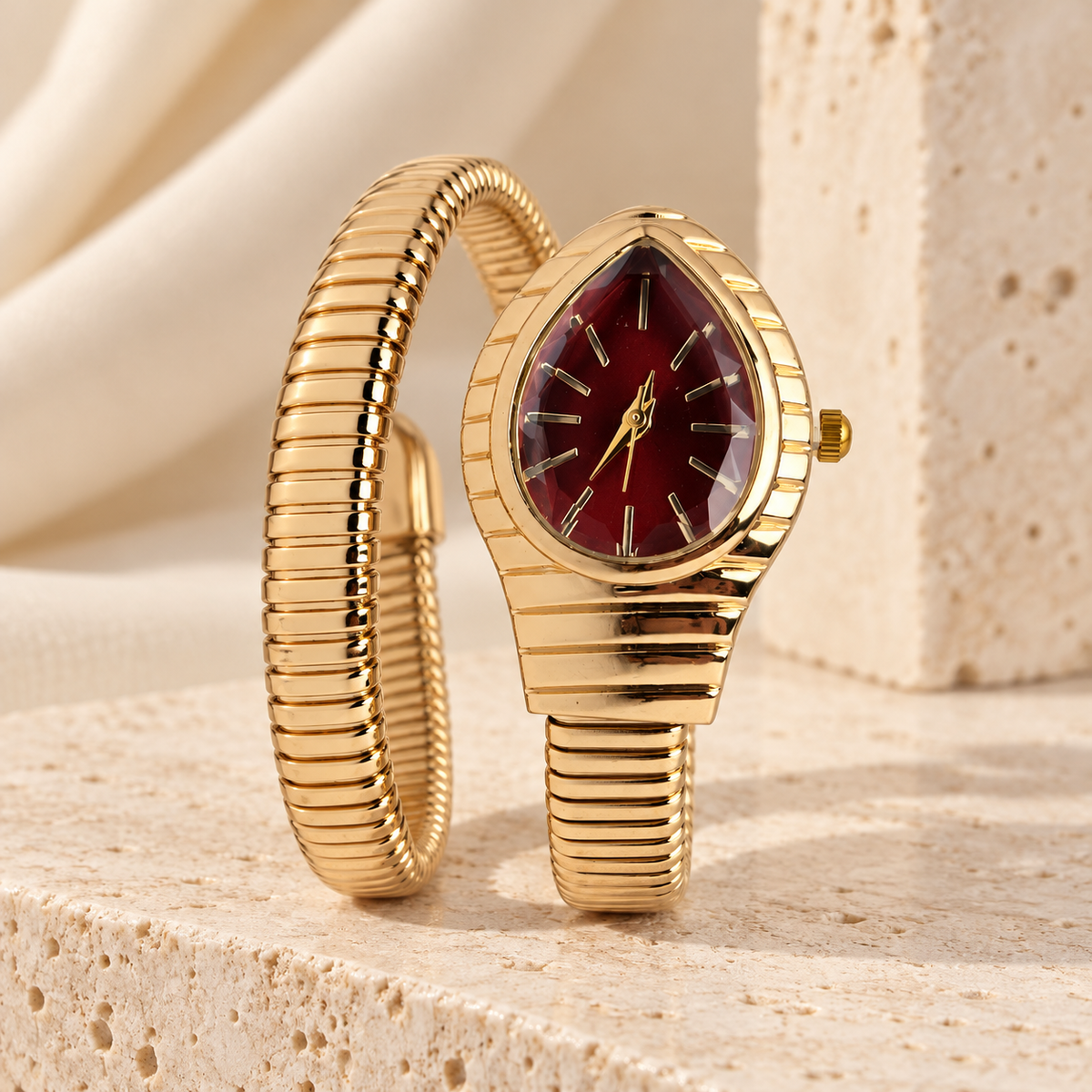 Serpentine Snake Watch Golden Tone