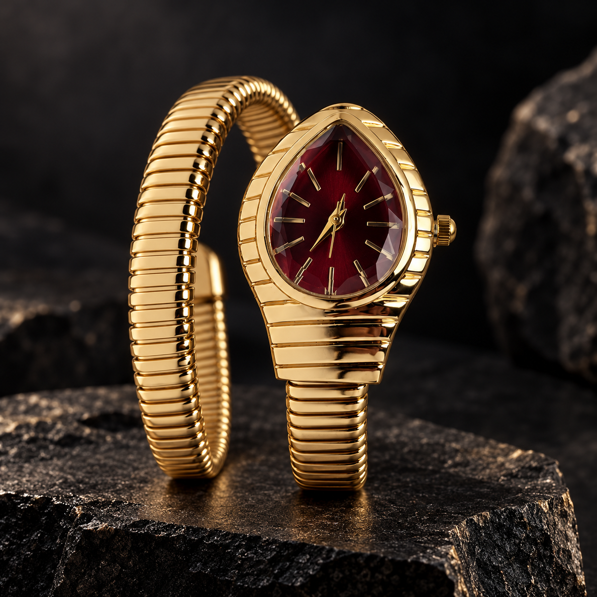 Serpentine Snake Watch Golden Tone