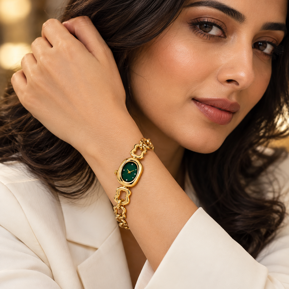 Fiza Golden Watch Green Dial
