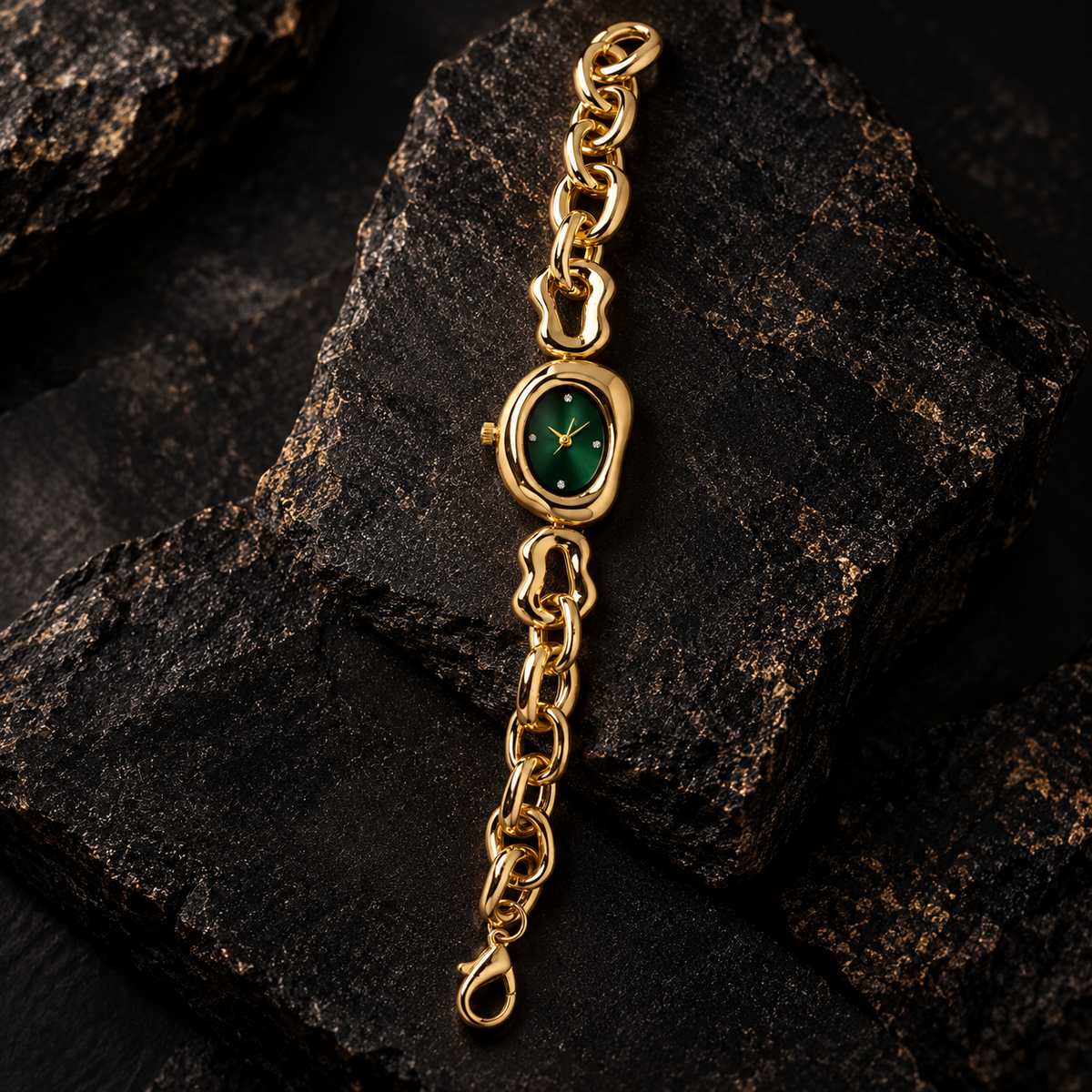 Fiza Golden Watch Green Dial
