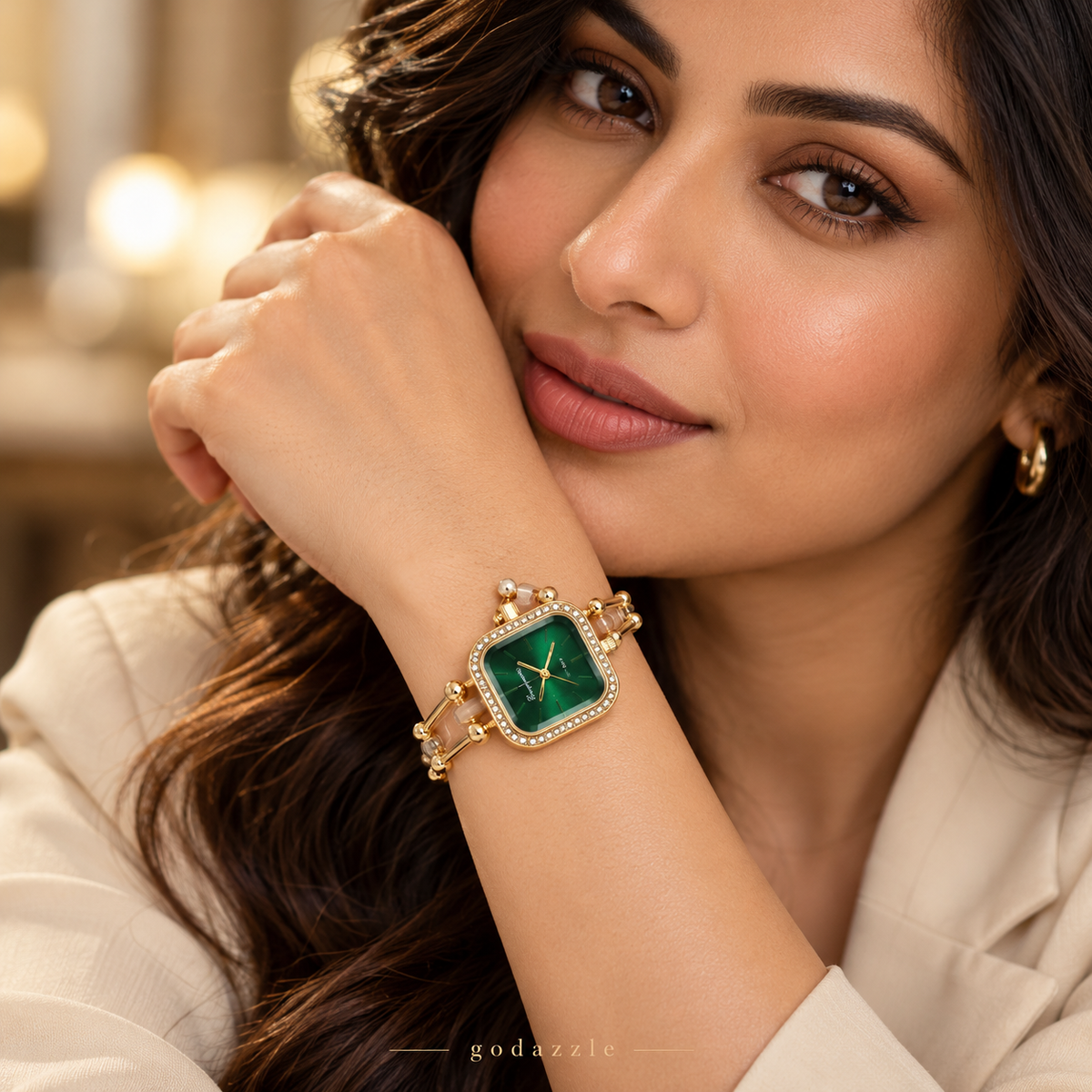 Fiza Square Golden Watch