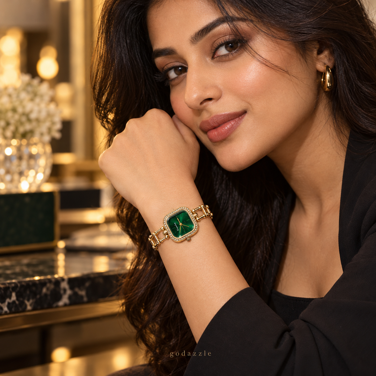 Fiza Square Golden Watch
