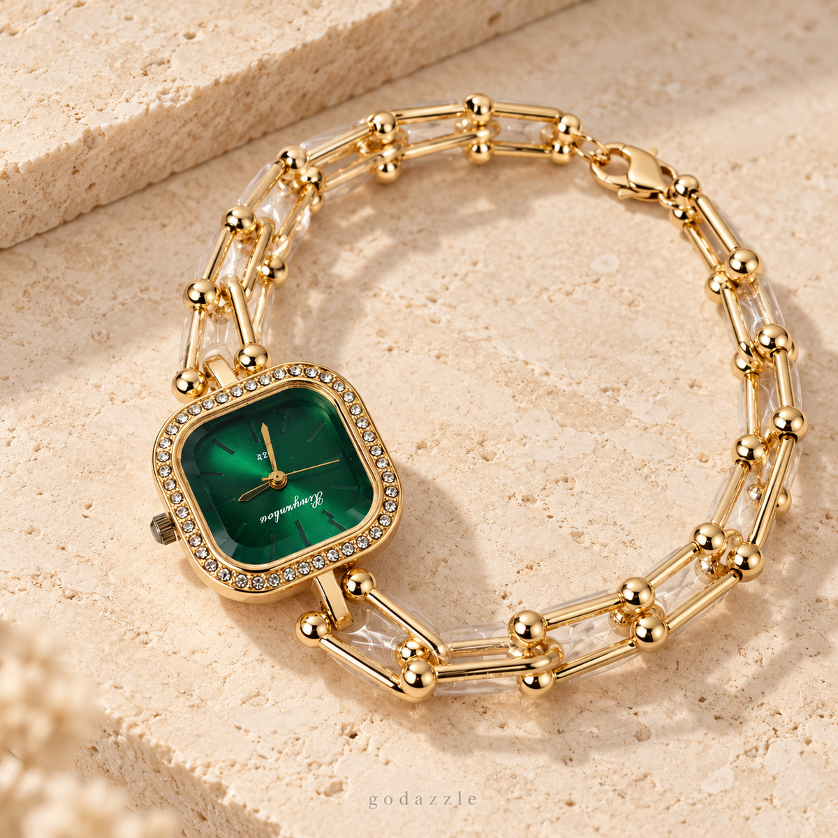 Fiza Square Golden Watch