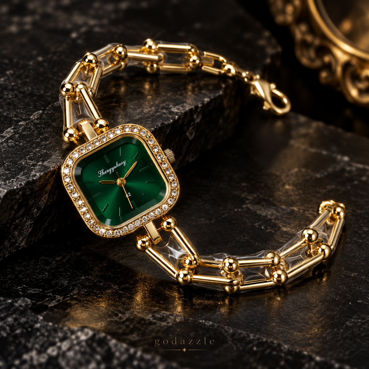 Fiza Square Golden Watch