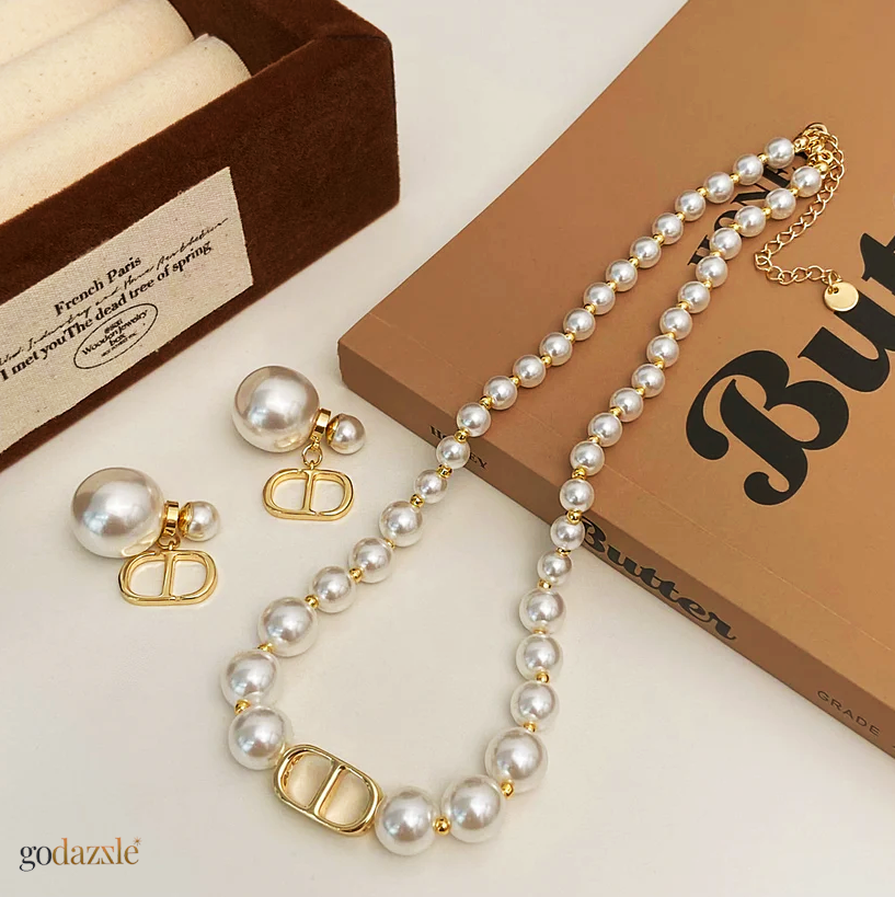 Stella Peal Chain & Bracelet with Earrings - GoDazzle