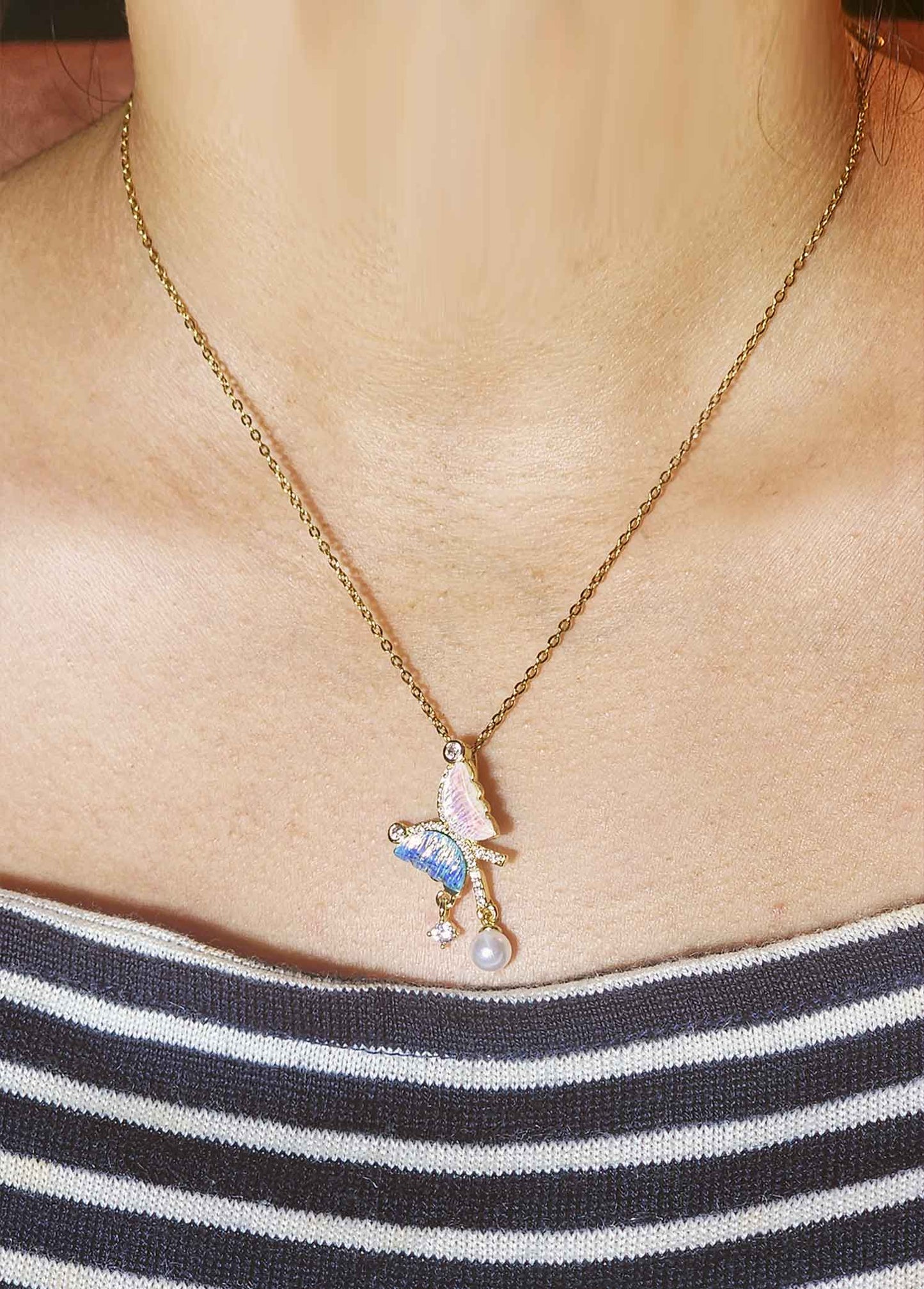 Pink & Blue Butterfly Chain - GoDazzle