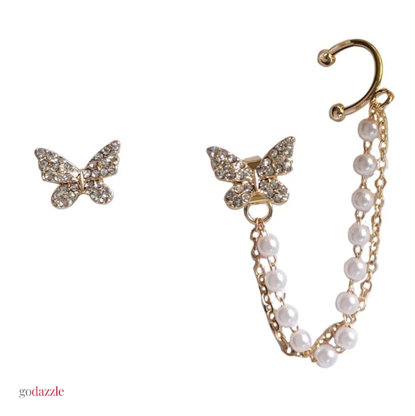 Earclip Butterfly Single Chain  Earrings - GoDazzle
