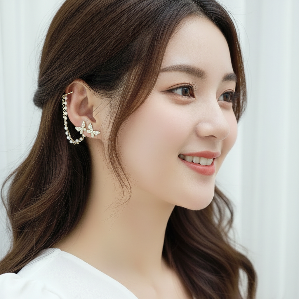 Earclip Butterfly Single Chain  Earrings - GoDazzle