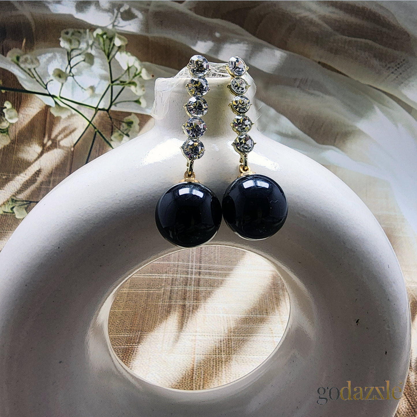 Ella Black Pearl Drop Earing - GoDazzle