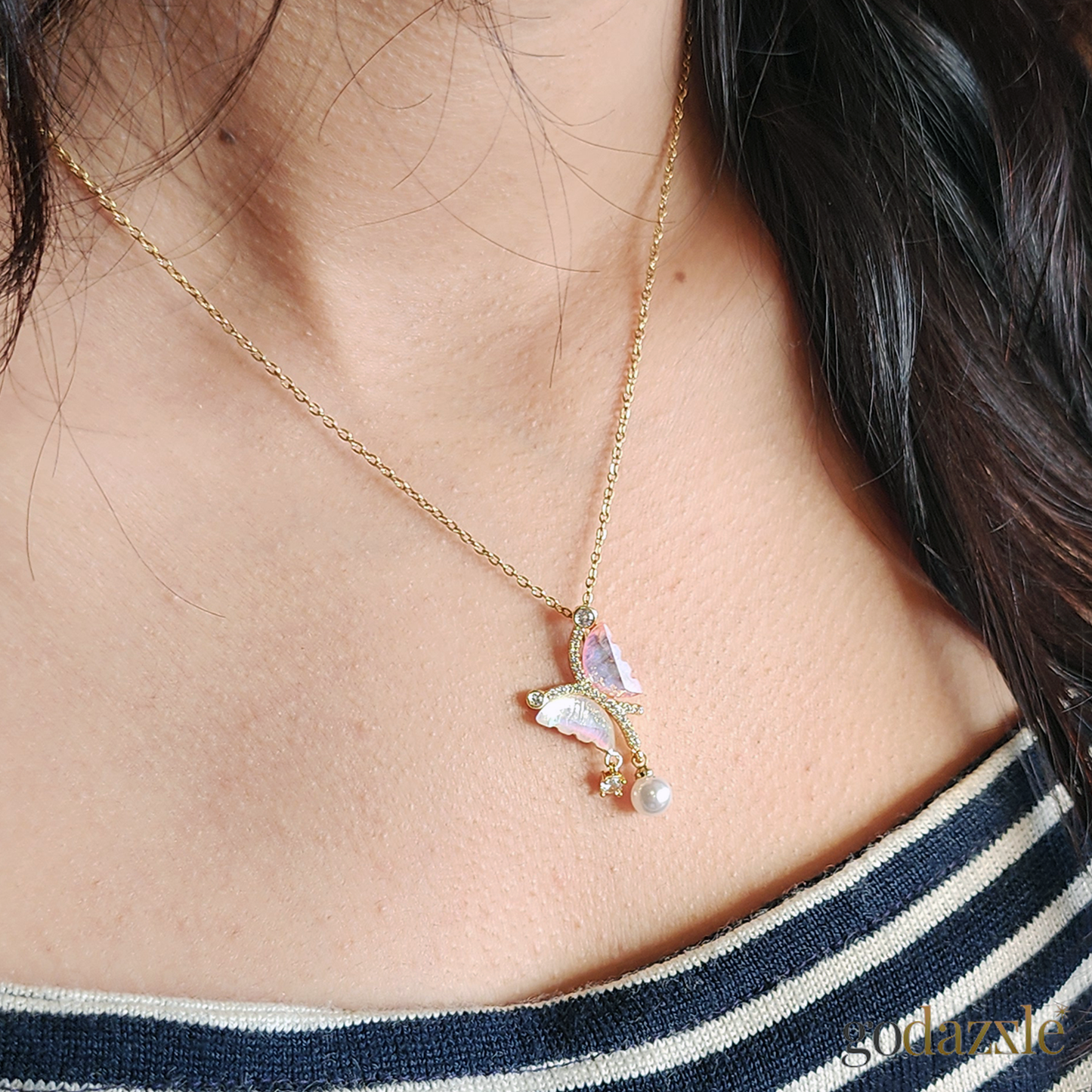 Pink & White Butterfly Chain - GoDazzle