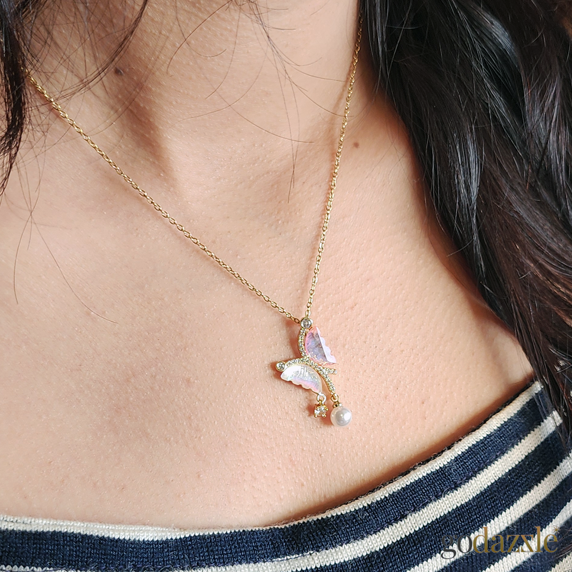 Pink & White Butterfly Chain - GoDazzle