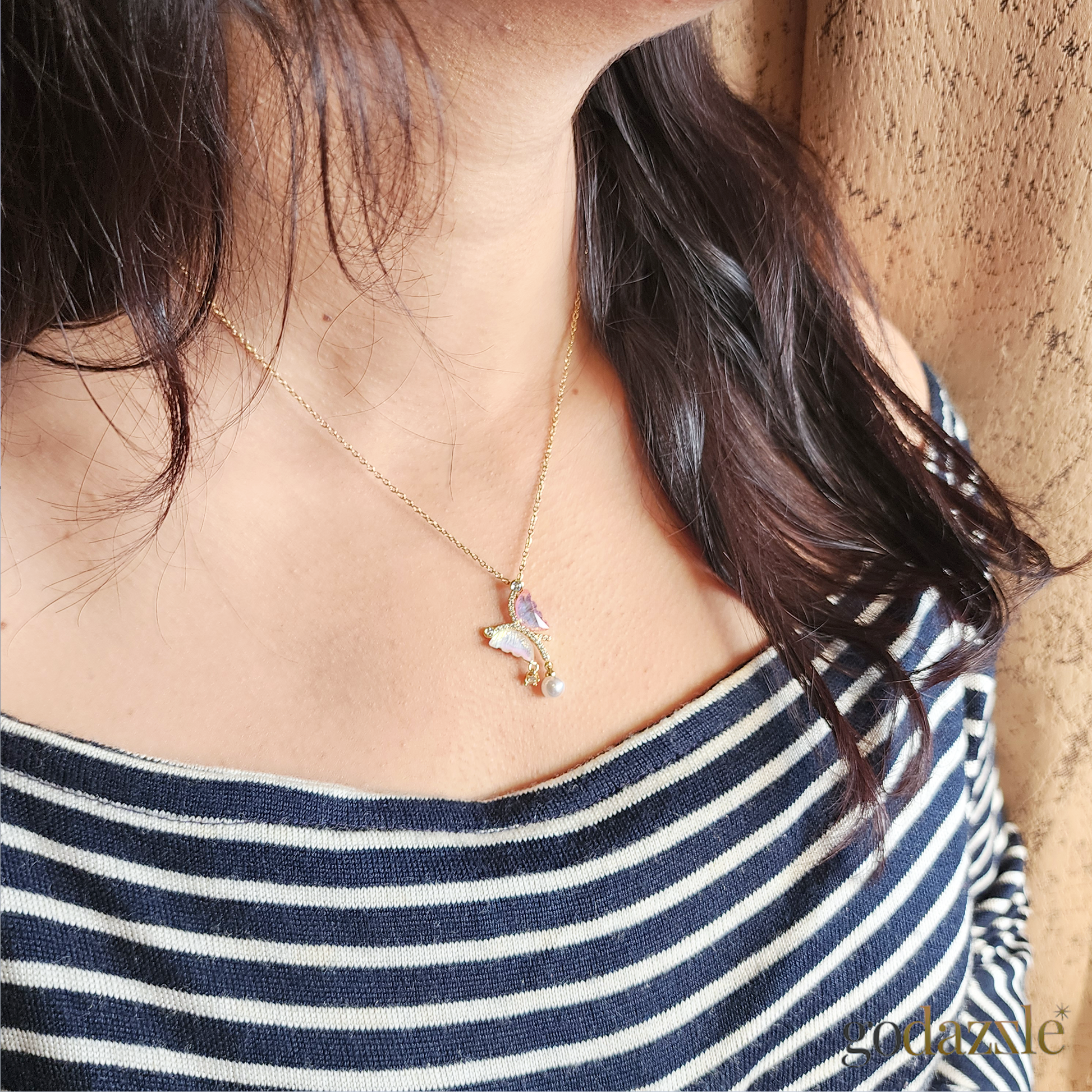 Pink & White Butterfly Chain - GoDazzle