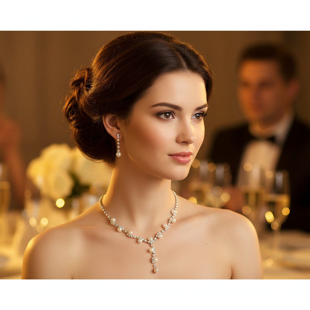 Eva Peal Chain & Earrings Set - GoDazzle